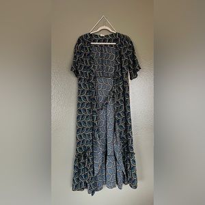 Silk and Salt Peacock Maxi Wrap dress